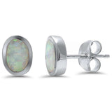 Oval Shape Bezel White Opal .925 Sterling Silver Earring