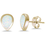 Yellow Gold Plated Tear Shape White Opal .925 Sterling Silver Earrings
