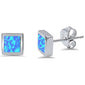 Square Shape Blue Opal Stud .925 Sterling Silver Earring