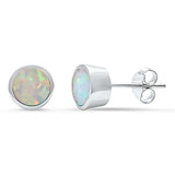 White Opal Bezel Stud .925 Sterling Silver Earrings