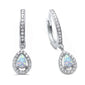 White Opal & Cubic Zirconia Hoop Dangle  .925 Sterling Silver Earrings