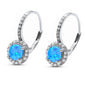 Round Blue Opal & Cubic Zirconia .925 Sterling Silver Earrings