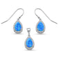 Pear Shape Blue Opal & Cubic Zirconia .925 Sterling Silver Earring & Pendant Set
