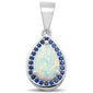 Pear Shape White Opal & Blue Sapphire .925 Sterling Silver Pendant
