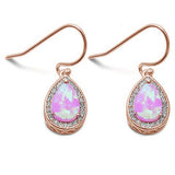 Rose Gold Plated Pear Shape Pink Opal & Cubic Zirconia .925 Sterling Silver Earrings