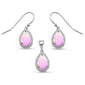 Pear Shape Pink Opal & Cubic Zirconia .925 Sterling Silver Earring & Pendant Set