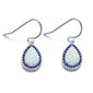 Pear Shape White Opal & Blue Sapphire Cubic Zirconia .925 Sterling Silver Earrings