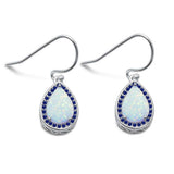 Pear Shape White Opal & Blue Sapphire Cubic Zirconia .925 Sterling Silver Earrings