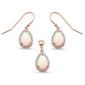 Rose Gold Plated White Opal & Cubic Zirconia .925 Sterling Silver Earring & Pendant Set