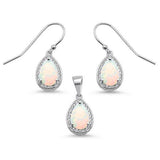 White Opal & Cubic Zirconia .925 Sterling Silver Earring & Pendant Set