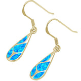 Yellow Gold Plated Blue Opal Fashion .925 Sterling Silver Earrings