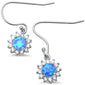 Halo Lab Created Blue Opal CZ Drop Dangle .925 Sterling Silver Earrings