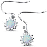 Halo Lab Created White Opal CZ Drop Dangle .925 Sterling Silver Earrings