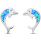 Lab Created Blue Opal Dolphin .925 Sterling Silver Earrings