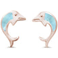 Rose Gold Plated Natural Larimar Dolphin .925 Sterling Silver Earrings