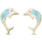 Yellow Gold Plated Natural Larimar Dolphin .925 Sterling Silver Earrings