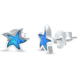 Blue Opal Star .925 Sterling Silver Earrings