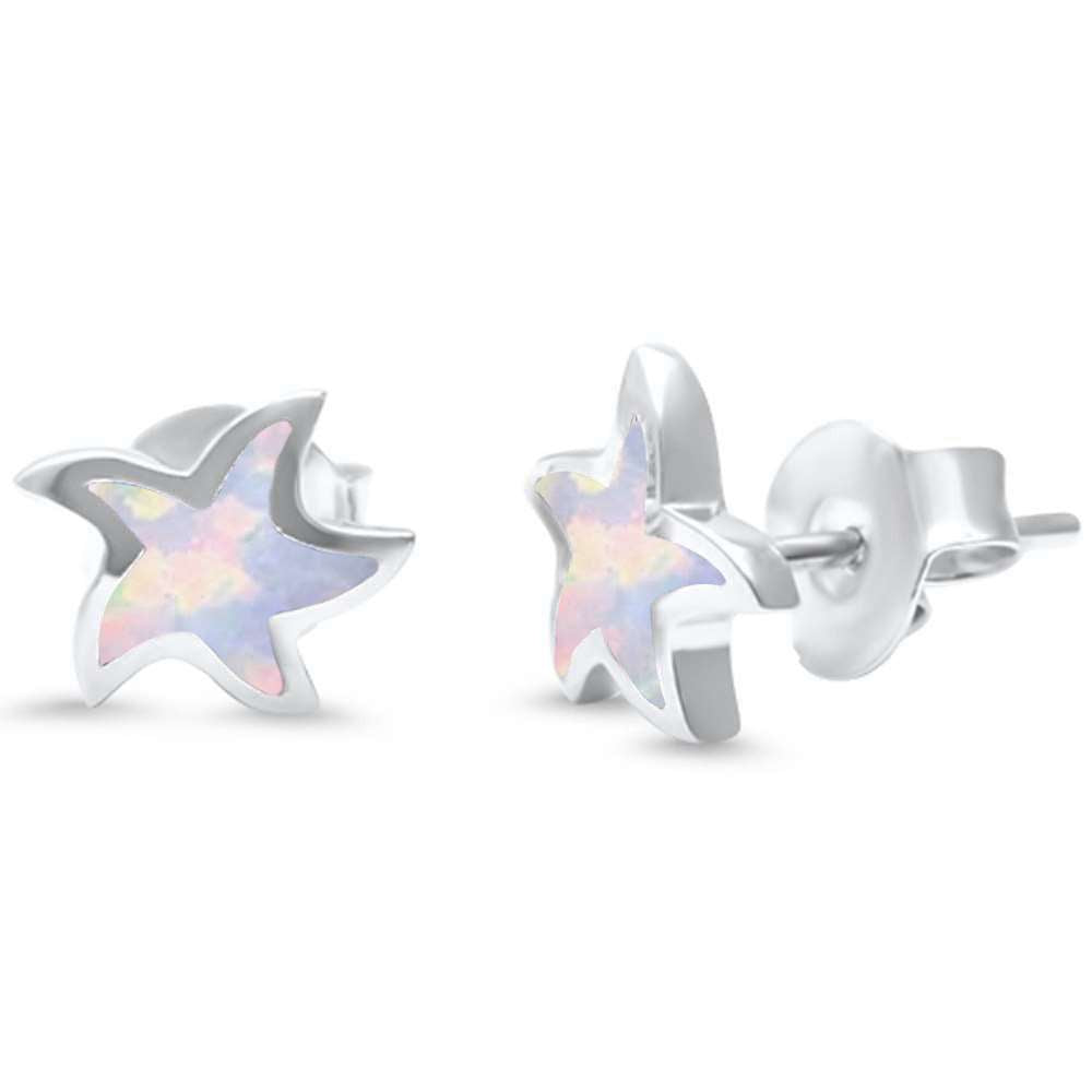 White Opal Star .925 Sterling Silver Earrings