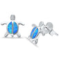 Lab Created Blue Opal Turtle .925 Sterling Silver Earrings