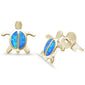 Yellow Gold Plated Lab Created Blue Opal Turtle .925 Sterling Silver Earrings