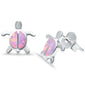 Cute! Pink Opal Turtle .925 Sterling Silver Earrings