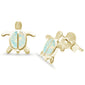 Cute! Yellow Gold Plated White Opal Turtle .925 Sterling Silver Earrings
