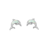 Cute White Opal Dolphine Stud .925 Sterling Silver Earrings