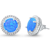 Lab Created Blue Opal Halo .925 Sterling Silver Earrings