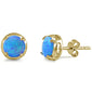 Yellow Gold Plated Round Blue Opal .925 Sterling Silver Earrings