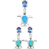 Blue Opal Turtle & Tanzanite Cubic Zirconia  .925 Sterling Silver Pendant Set