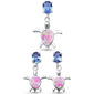 Lab Created Pink Opal  Turtle & Tanzanite Cubic Zirconia .925 Sterling Silver Earring & Pendant Set
