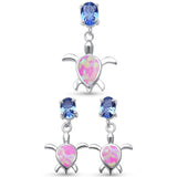 Lab Created Pink Opal  Turtle & Tanzanite Cubic Zirconia .925 Sterling Silver Earring & Pendant Set