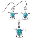 Blue Opal Turtle  .925 Sterling Silver Pendant Set