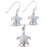 White Opal & Cubic Zirconia Turtle .925 Sterling Silver Pendant Set