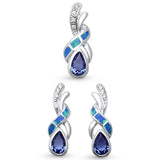 Twisted Blue Opal & Tanzanite Cubic Zirconia  .925 Sterling Silver Pendant Set