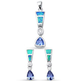 Blue Opal & Tanzanite Cubic Zirconia  .925 Sterling Silver Pendant Set