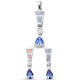 White Opal & Tanzanite Cubic Zirconia  .925 Sterling Silver Pendant Set