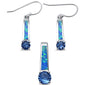 Dangling Blue Opal & Tanzanite Cubic Zirconia Set .925 Sterling Silver Pendant & Earring Set