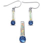 Dangling White Opal & Tanzanite Cubic Zirconia Set .925 Sterling Silver Pendant & Earring Set
