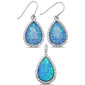 <span>CLOSEOUT! </span>Pear Shaped Blue Opal & CZ .925 Sterling Silver Pendant & Earring Set