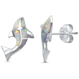 White Opal Whale Dolphin .925 Sterling Silver Earrings