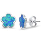 Lab Created Blue Opal Flower .925 Sterling Silver Earrings