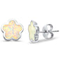 Lab Created White Opal Flower .925 Sterling Silver Earrings