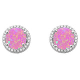 Halo Pink Opal & Cubic Zirconia .925 Sterling Silver Earrings