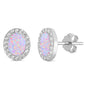 Pink Opal & Cz Oval Stud .925 Sterling Silver Earrings