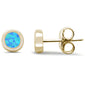 Yellow Gold Plated Round Blue Opal Stud .925 Sterling Silver Earrings