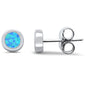 Round Blue Opal Stud .925 Sterling Silver Earrings