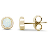 Round White Opal Yellow Gold Stud .925 Sterling Silver Earrings
