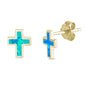 Yellow Gold Plated Blue Opal Cross  .925 Sterling Silver Earrings