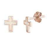Rose Gold Plated White Opal Cross .925 Sterling Silver Earrings